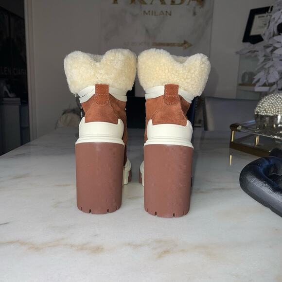 New Dolce & Gabbana Trekking Shearling Biker Ankle Boots in Burnt Brown/Neutral - Picture 6 of 12